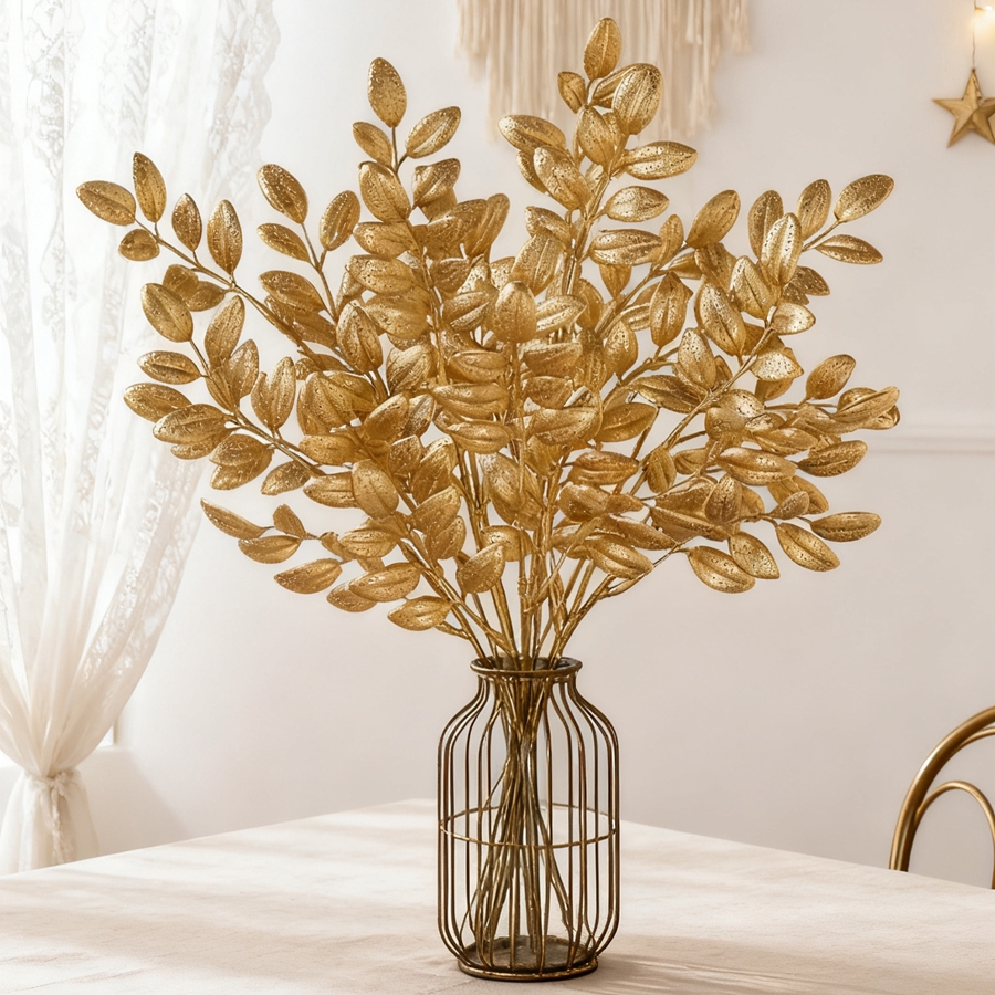 Palm Leaf Dried - 10Pcs Artificial Plant Golden Leaves NewYear