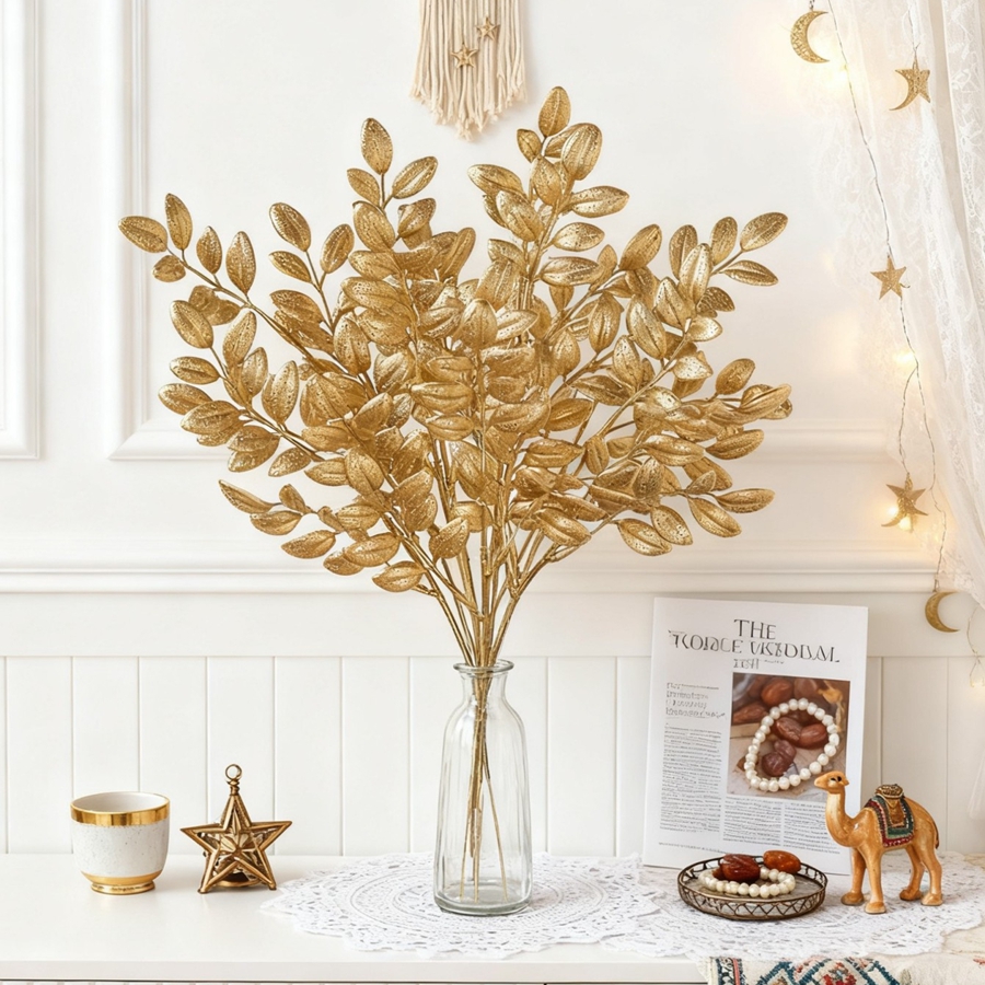 10Pcs Artificial Plant Golden  – обзор и цена Palm Leaf Dried