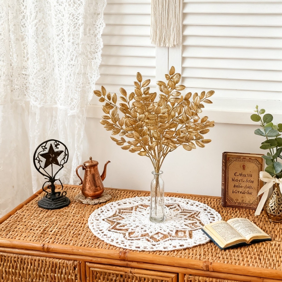 10Pcs Artificial Plant Golden  – обзор и цена Palm Leaf Dried